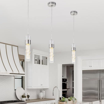 WILON Pendant Lights Kitchen Island, 9W Modern Kitchen Island Lights Brushed Nickel, Ceiling Lighting Fixtures with Crystal Bubble, Integrated LED Hanging Light for Dining Room Restaurant(1 Pack)