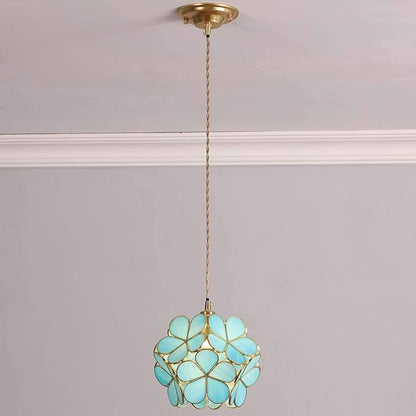 Bieye L10747 Petals Tiffany Style Stained Glass Ceiling Pendant Light with 8-inch Wide Lampshade (Sky Blue, 8" Cherry Blossom)