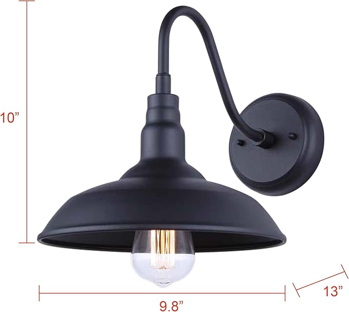 Canarm Hattie 1-Light Outdoor Barn Light, 10-Inch Black Wall Mounted Gooseneck Outdoor Lighting, Wet-Rated for Porch, Garage and Entryway