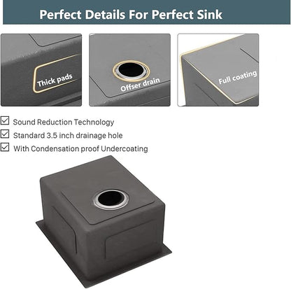 Lordear Undermount Kitchen Sinks 23 inch Small Undermount Bar Sink,16-Gauge Stainless Steel Single Bowl Bar Prep Kitchen Sink One Basin 23x18x10 Inch Handmade