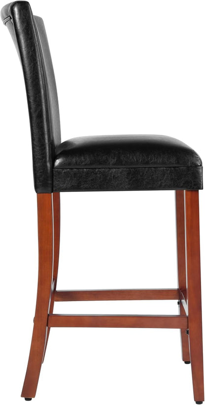 HomePop Home Decor Classic Counter Height Bar Stool, Set of 1, 29 Inch, Faux Leather Upholstered, Decorative Home Furniture, Black