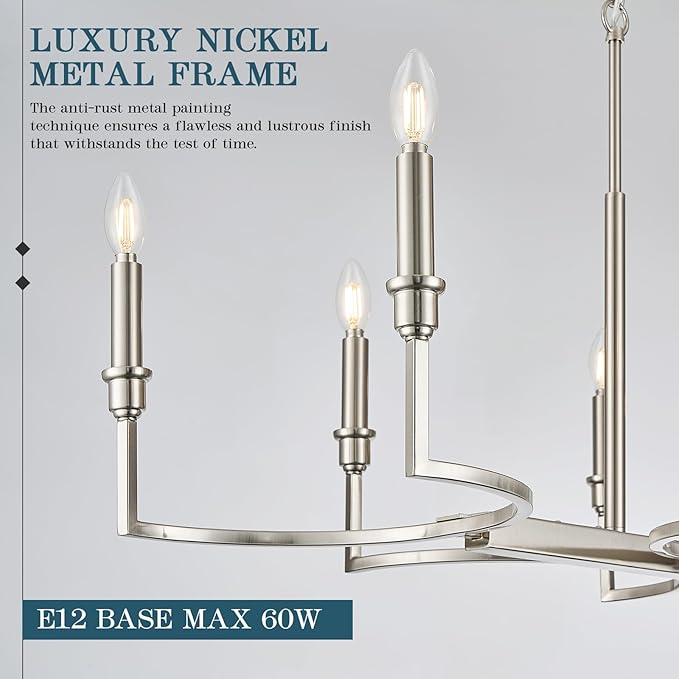 Brushed Nickel Rectangular Chandelier 38in Linear Kitchen Island Chandelier Light Fixture 8 Light Nickel Chandeliers for Kitchen Island Dining Room