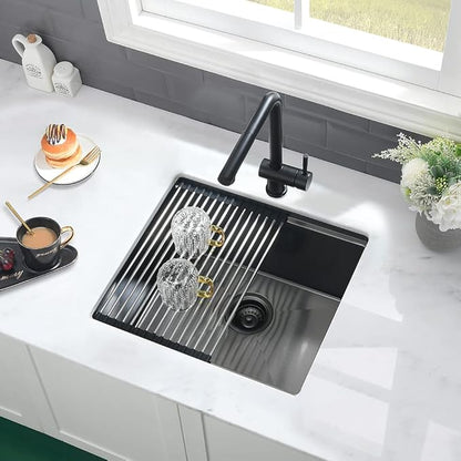 Black Bar Sink Undermount-VASOYO 19x18 Small Kitchen Sink Undermount Wet Bar Sinks Black Stainless Steel Rv Sinks Camper Outdoor 16 Gauge Single Bowl Deep Bowl Mini with Cutting Board