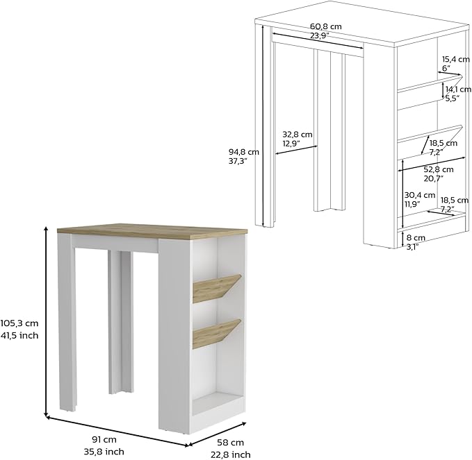 Kitchen Island 41" H with 2 Bottle Organizers and Shelves Elegant Style Side Table for Wine Collection Practical