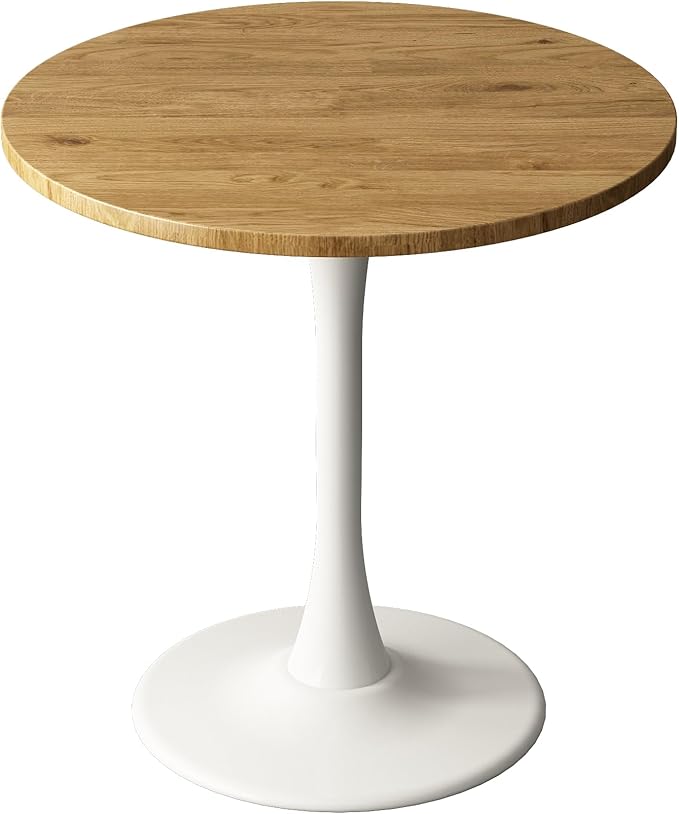 Round Dining Table 27.5" Circle Tulip Table with Wood Thickened Tabletop & Sturdy Metal Pedestal Mid Century Modern Leisure Bistro Kitchen Tables 4 People Small Places Living Room Cafe,Oak