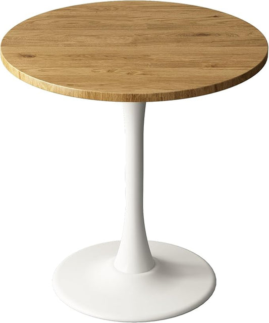 Round Dining Table 27.5" Circle Tulip Table with Wood Thickened Tabletop & Sturdy Metal Pedestal Mid Century Modern Leisure Bistro Kitchen Tables 4 People Small Places Living Room Cafe,Oak