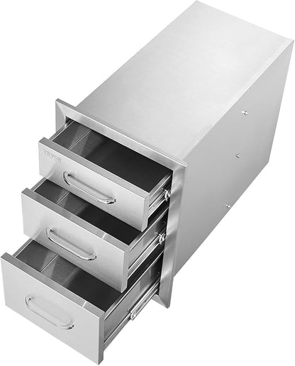 VEVOR 14x20.3 Inch Outdoor Kitchen Drawers Stainless Steel, Flush Mount Triple Drawers, 14W x 20.3H x 23D Inch, with Stainless Steel Handle, Outdoor Kitchens or BBQ Island