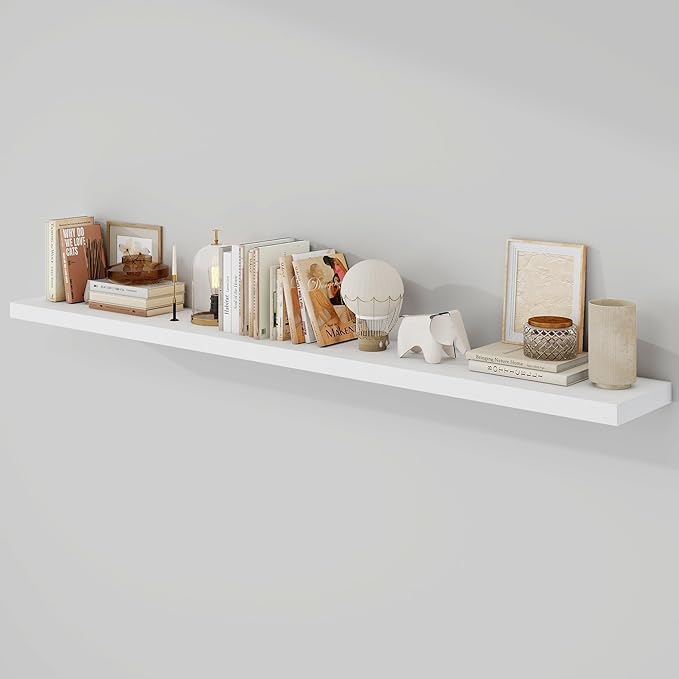 Acovy 72 Inch Floating Shelves, 9.3" Deep Floating Shelf Wall Mounted, 72" Wall Shelves, Rustic Deep Bookshelf, Large Display Shelves & Storage Shelves for Bedroom, Living Room, White, Set of 1