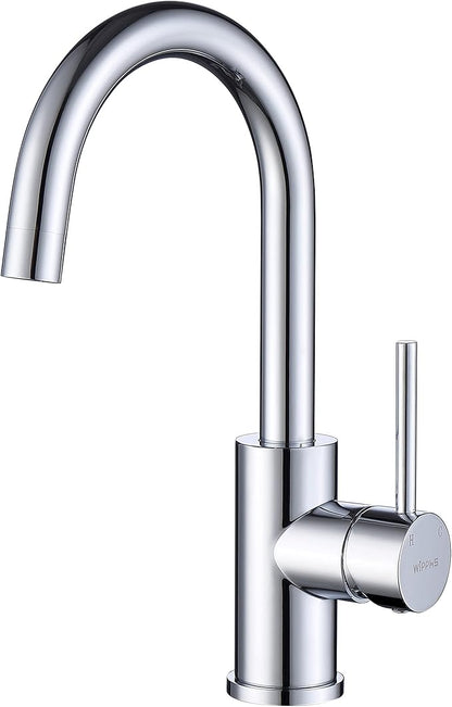Single Hole Bar Faucet Chrome, WiPPhs Small Kitchen Sink Faucets with Hot and Cold Supply Lines, Single Handle Modern Wet Bar Faucet