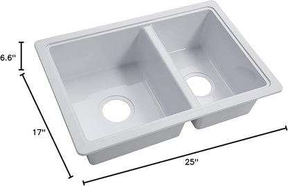 Lippert RV Double Kitchen Galley Sink - 25" x 17" x 6.6" - White — Durable, Space-Saving Sink for RVs and Manufactured Homes - Scratch-Resistant ABS Acrylic - Lightweight and Easy to Install — 809030
