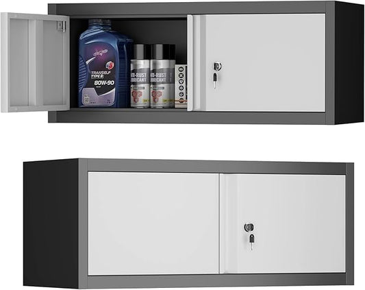 Metal Locking Cabinet, 12.8" H Garage Cabinet Wall Mount, Steel Storage with Doors, Floating Storage Organization for RV, Hanging Cabinets for Workshop, Warehouse, Wall Cabinet