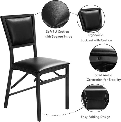 Goplus Topment Set of 2 Steel Folding Chair, PU Upholstered Counter Height Side Chairs with High Backrest & Steel Frame, Modern Style Folding Chairs for Kitchen Dining Room Restaurant