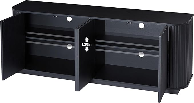 Ball & Cast 64" Buffet Cabinet with Storage Accent Sideboard Modern Credenza with Doors & Adjustable Shelves,Fluted Media Console TV Stand for Living Room,Black