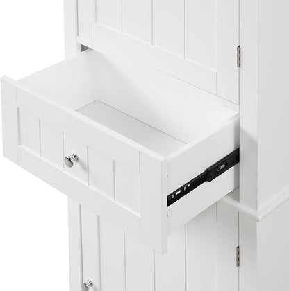 Favfurish 68" Tall Bathroom Storage Cabinet with Doors and Drawer, Modern Linen Cabinets w/Adjustable Shelf & Anti-Toppling Device, Freestanding Cabinet for Bathrooms,Living Room, Entryway,White