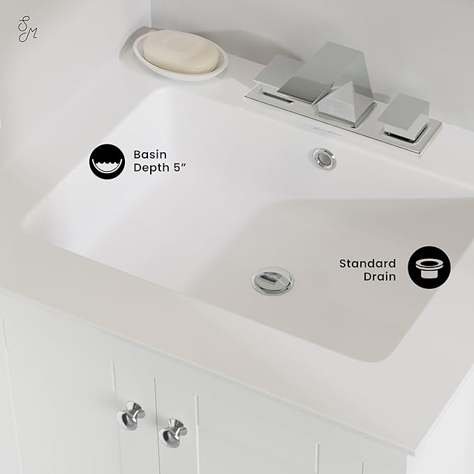 Swiss Madison Well Made Forever SM-VT327-3 Voltaire Vanity Top Sink, Glossy White