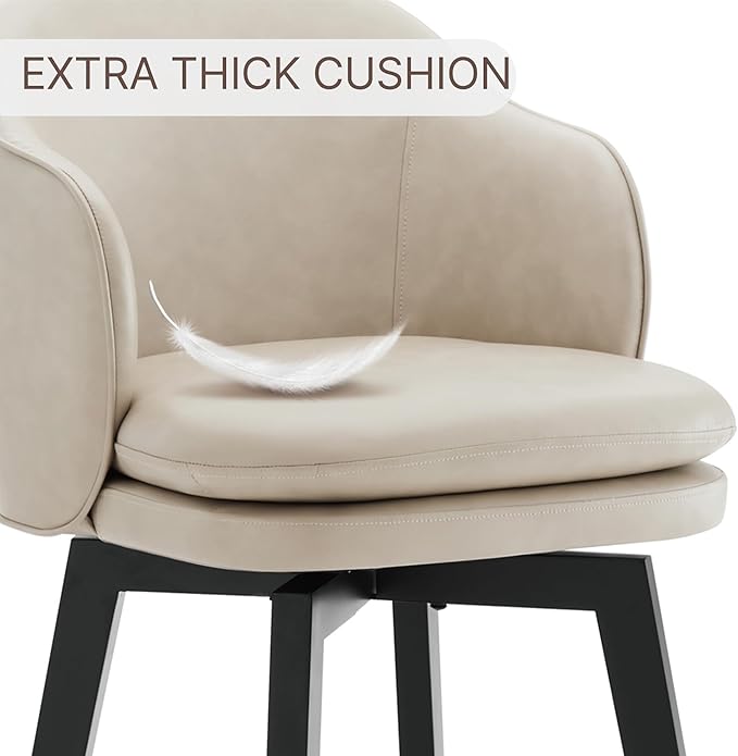 KISLOT Counter Height Barstools 26 inch Upholstered Swivel Bar Stools with Back for Kitchen Island,Set of 2,Beige PU Leather