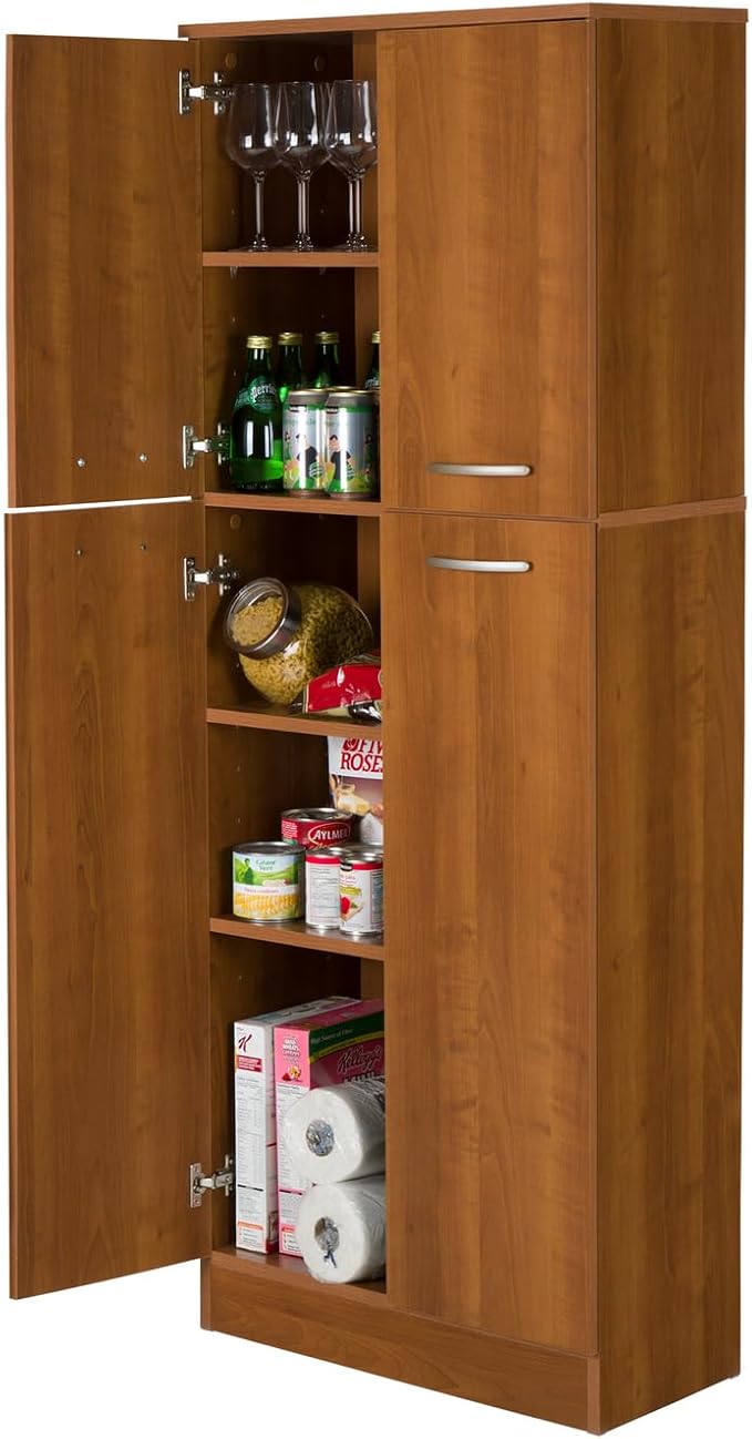 South Shore 10102, Morgan Cherry 4-Door Storage Pantry with Adjustable Shelves