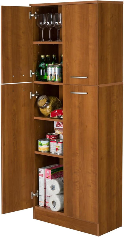 South Shore 10102, Morgan Cherry 4-Door Storage Pantry with Adjustable Shelves