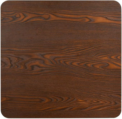 Dark Brown MDF Bistro Table, 31.5" Square Medium Dining Table with Black Steel Legs, Simplistic Modern Kitchen & Dining Room Furniture