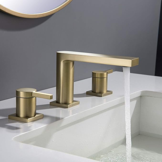 Luxury Brass Widespread Bathroom Sink Faucets for 3 Hole 2-Handle 8 Inch Deck Vanity Faucet & Stainless Steel Pop-up Drain Assembly, Brushed Gold
