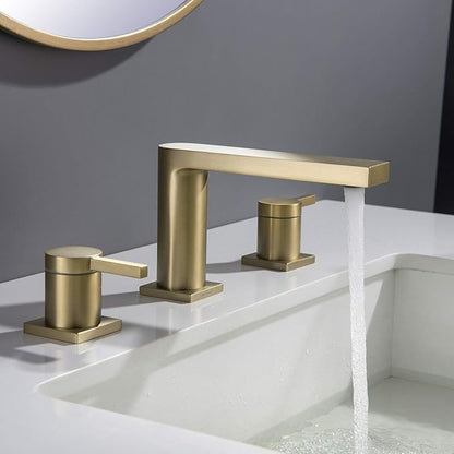 Luxury Brass Widespread Bathroom Sink Faucets for 3 Hole 2-Handle 8 Inch Deck Vanity Faucet & Stainless Steel Pop-up Drain Assembly, Brushed Gold