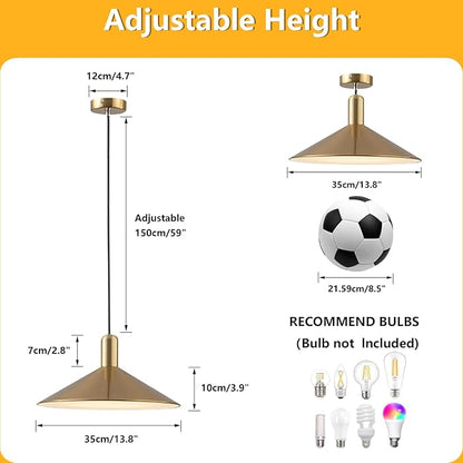 KCO Lighting Mid Century Modern Dome Pendant Light Large Farmhouse Island Lighting Gold Barn Pendant Lights Brass Kitchen Hanging Lights