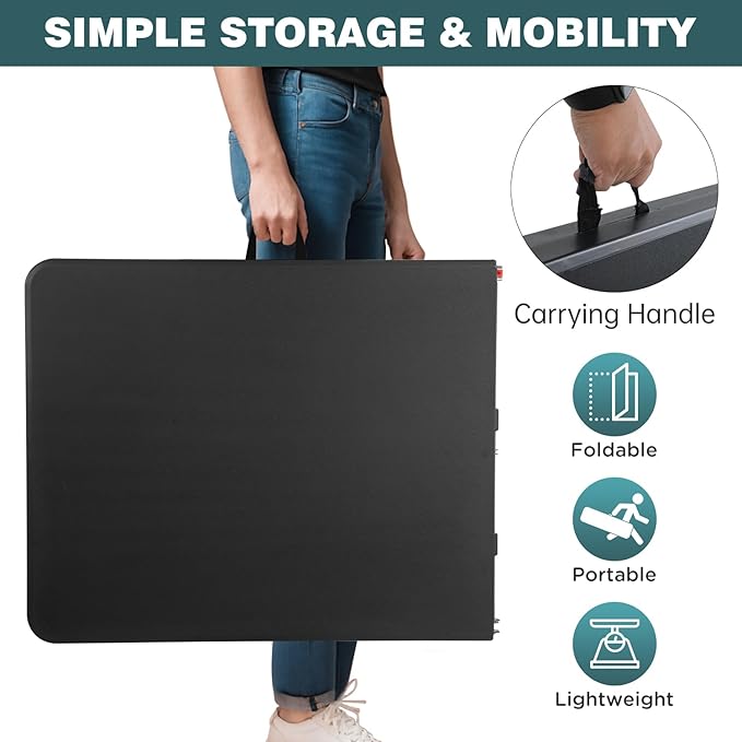 FDW 6 Foot Outdoor Dining Table, Foldable Portable Rectangular Plastic Folding Table with Built in Carrying Handle for Party and Wedding Use, Black