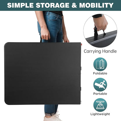 FDW 6 Foot Outdoor Dining Table, Foldable Portable Rectangular Plastic Folding Table with Built in Carrying Handle for Party and Wedding Use, Black
