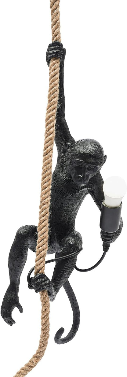 Vintage Monkey Pendant Light, Retro Resin Hemp Rope Monkey Lamp, Creative Monkey Chandelier E26 for Dining Living Room Bedroom Bar Cafe Decorative Hanging Lamp, Black (Black)