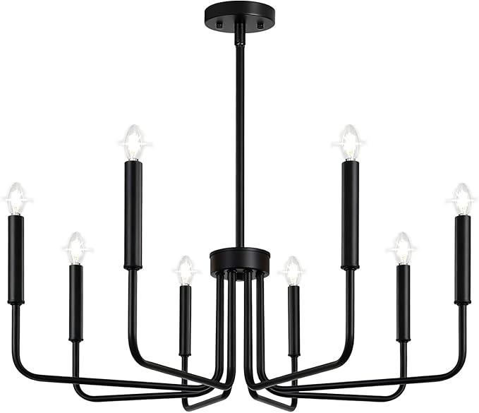 Lynnoland Black 8-Light Chandelier, Farmhouse Chandelier for Dining Room Lighting Fixtures Hanging, Vintage Candle Pendant Light Fixtures Chandelier for Bedroom, Foyer and Living Room