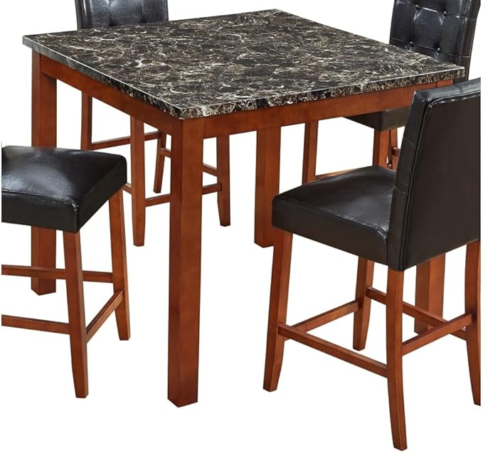 Counter Height Dining Set with Faux Marble Top and PU Upholstered Chairs for Kitchen Island Seating