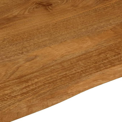 Solid Mango Wood Dining Table Top, 35.4 x 31.5 Inch Rectangular Live Edge Desk Surface, Stained Brown Finish Replacement Tabletop for Kitchen Restaurant Cafe