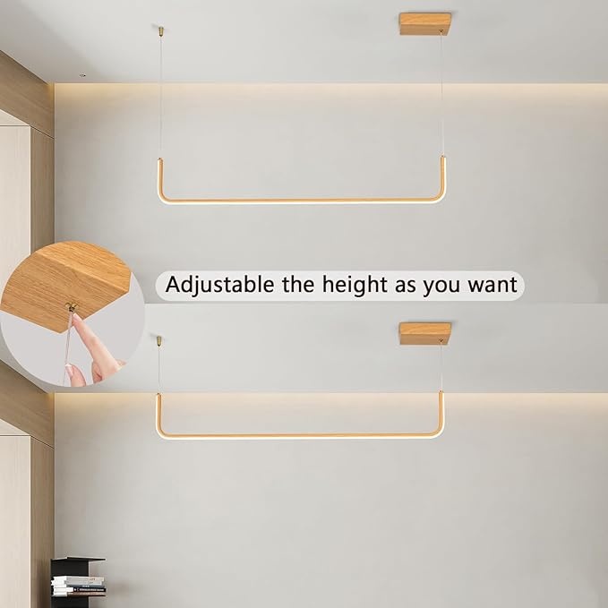 Sedelan Wood Linear Pendant Light, Dining Room Light Fixture, Modern Kitchen Pendant Lighting for Dining Room Kitchen Island Living Room Office Bar, Aluminum Woodgrain Print