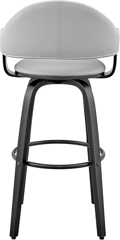 Armen Living Daxton Mid Century Modern Swivel Bar Stool for Kitchen Island Counter in Gray Faux Leather and Black Wood, 26" Seat Height