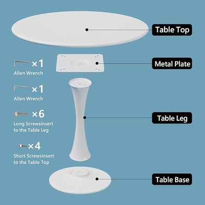 Recximi White Round Dining Table for 2 Person, 24 Inch Small Tulip Table with Metal Pedestal for Living Room, Mid Century Modern Kitchen Table for Kitchen, Office, Pub, Bar, Bistro, Circle Cafe Tables
