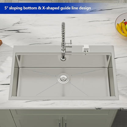 Dcolora 33x22 Drop In Workstation Stainless Steel Kitchen Sink 16 Gauge 304 Large Single Bowl Topmount Sinks with Accessories, Round Corner 33"x22"x10" #DC-T7741