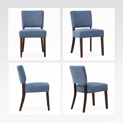 MALOL Upholstered Dining Chairs Set of 2, Fabric Kitchen Chairs with Padded Seat & Back, Solid Wood Legs, Modern Simple Dining Room Chairs for Kitchen, Dining Room, Living Room, Blue