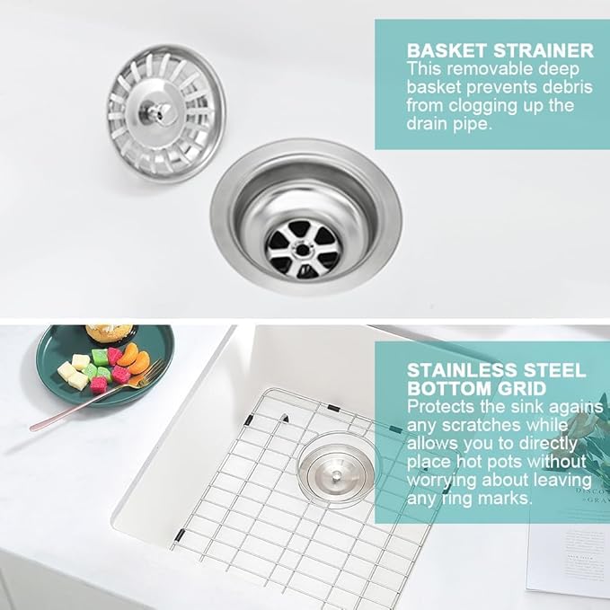 12 Inch Bar Sink Undermount White-iAnomla 12x15 Undermount Bar Sink White Quartz Composite Bar Prep Sink Small Single Bowl Mini Wet Bar Rv Kitchen Sinks with Bottom Grid