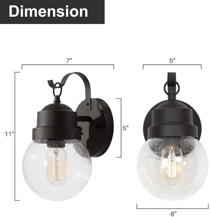 LALUZ Outdoor Porch Wall Lighting, Anti-Rust Exterior Wall Light Fixture with Globe Seeded Glass, Weather-Proof Outdoor Sconce Lights Black Outside Wall Lantern for Patio, Garage, Yards
