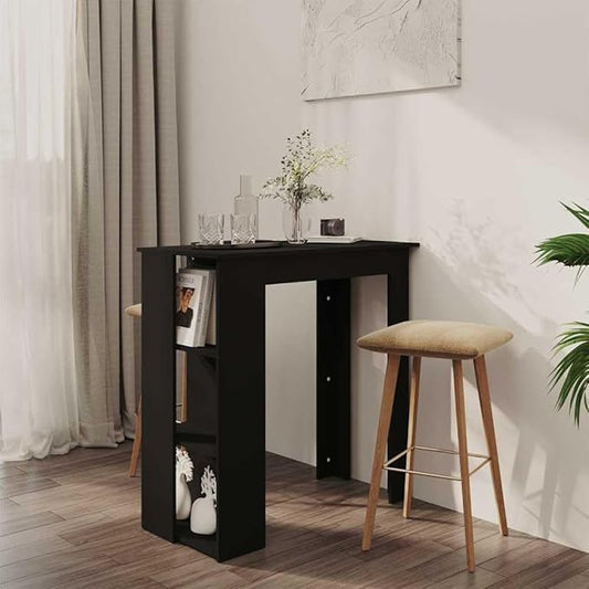 Modern Bar Table with Storage Shelves, 40.2 Inch Rectangular High Top Pub Table for Dining Room, Kitchen, Living Space, Matte Black Engineered Wood
