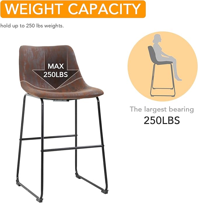 BestOffice Leather Living Room Chairs Dining Chairs Set of 2 Kitchen Chairs Dining Room Chairs 19" W x 19" D x 37" H Inches Counter Stools with Backs Leather Island Chairs,Brown
