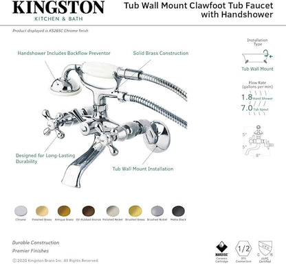Kingston Brass Kingston KS265AB 6-In Adjustable Centers Wall Mount Tub Filler, Antique Brass