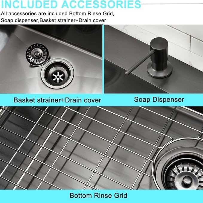 30 Black Kitchen Sink Drop In- Wesliv 30x18 Drop In Black Stainless Steel Kitchen Sink Single Bowl Overmount Deep Sinks with Bottom Rinse Grid&Soap Dispenser