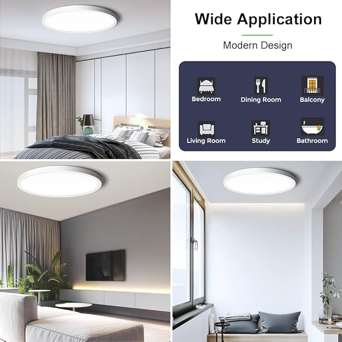 LightingWill 15.7 Inch LED Flush Mount Ceiling Light Fixture, 2800K Warm White, 3800LM, 32W, Flat Modern Round Lighting Fixture, 320W Equivalent White Ceiling Lamp for Kitchens, Bedrooms.etc.