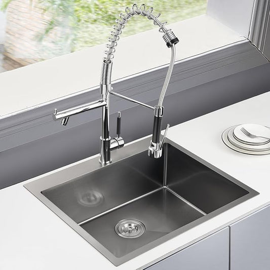 25-Inch Drop-In Kitchen Sink - TSIBOMU 25x22 Inch Kitchen Sinks Topmount Single Bowl Single Hole 8.5 inch Deep Bowl 18 Gauge Stainless Steel Black