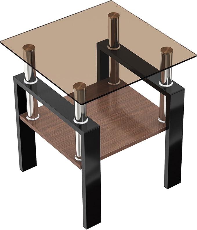 Set of 2 Glass End Table, 2-Layer Glass Living Room Table, Modern Tea Table Side Tables for Home Office Furniture