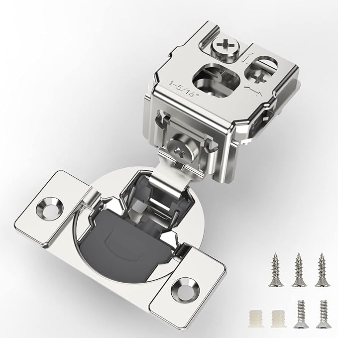 Furniware 60 Pieces 1-5/16 inch Overlay Soft Close Hinges for Kitchen Cabinet Hinges Satin Nickel Hidden Hinges Soft Closing Cabinet Hinges Stainless Steel Concealed Hinge self Closing 105 Degree