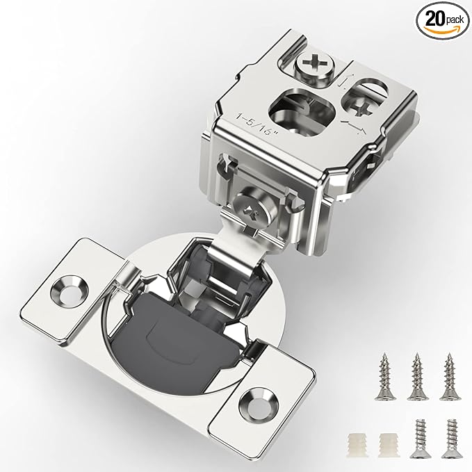 Furniware 20 Pieces 1-5/16 inch Overlay Soft Close Cabinet Hinges for Face Frame Cabinet, Stainless Steel, 105° Opening Angle, Concealed Self Closing Door Hinges- 3 Way Adjustment