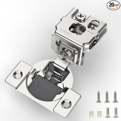 Furniware 20 Pieces 1-5/16 inch Overlay Soft Close Cabinet Hinges for Face Frame Cabinet, Stainless Steel, 105° Opening Angle, Concealed Self Closing Door Hinges- 3 Way Adjustment