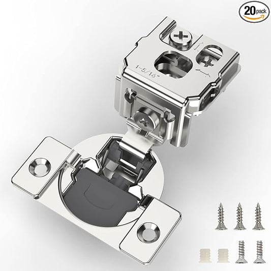 Furniware 20 Pieces 1-5/16 inch Overlay Soft Close Cabinet Hinges for Face Frame Cabinet, Stainless Steel, 105° Opening Angle, Concealed Self Closing Door Hinges- 3 Way Adjustment